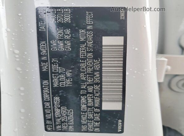 YV4L12RN8P1311598 2023 VOLVO XC60 White Vista de la etiqueta del VIN