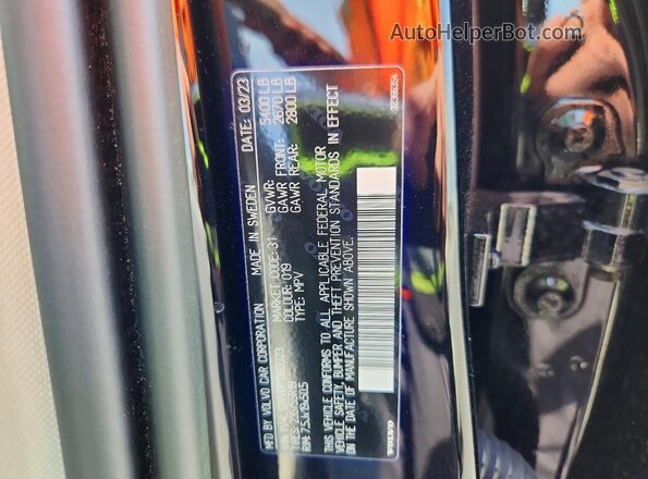 YV4L12RV6P1369323 2023 VOLVO XC60 Черный Вид наклейки с VIN-кодом