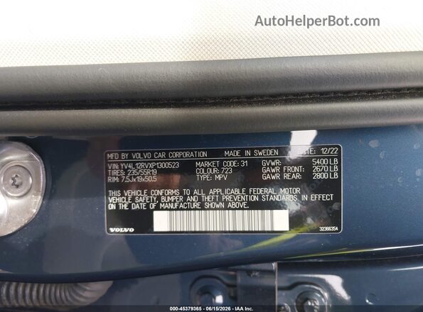YV4L12RVXP1300523 2023 VOLVO XC60 Navy Շարժիչի բաժամունքի տեսք