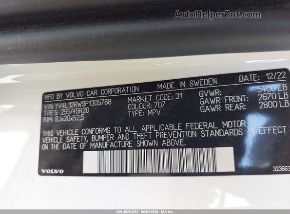 YV4L12RW9P1305768 2023 VOLVO XC60 White Շարժիչի բաժամունքի տեսք