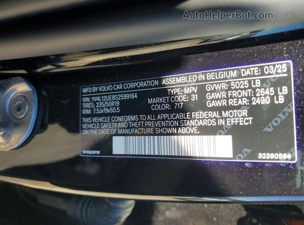 YV4L12UE8S2599164 2025 VOLVO XC40 Black Вид наклейки з VIN-кодом