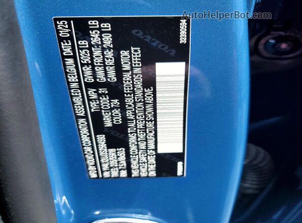 YV4L12UJ3S2564593 2025 VOLVO XC40 Blue Вид наклейки з VIN-кодом