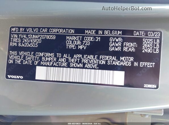 YV4L12UN4P2078059 2023 VOLVO XC40 Green Շարժիչի բաժամունքի տեսք