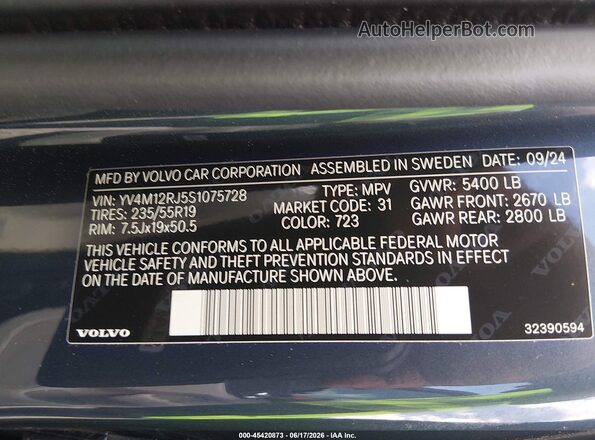 YV4M12RJ5S1075728 2025 VOLVO XC60 Dark Blue Շարժիչի բաժամունքի տեսք