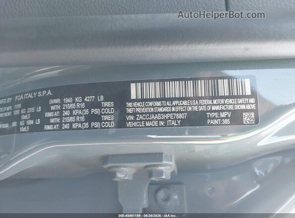 ZACCJAAB3HPE78807 2017 JEEP RENEGADE Gray Widok komory silnika