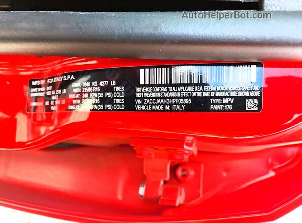ZACCJAAH3HPF05895 2017 JEEP RENEGADE Red Вид підкапотного простору