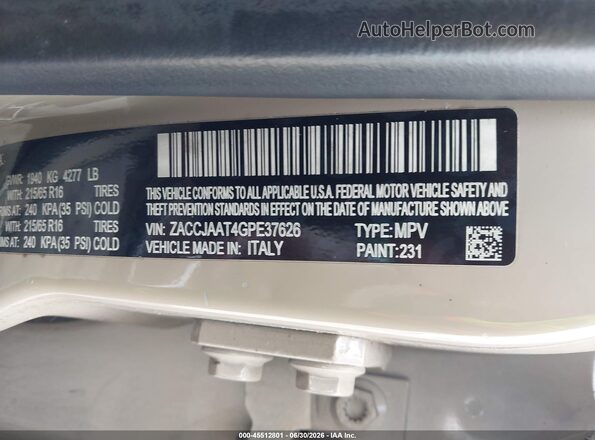 ZACCJAAT4GPE37626 2016 JEEP RENEGADE Бежевый Вид подкапотного пространства