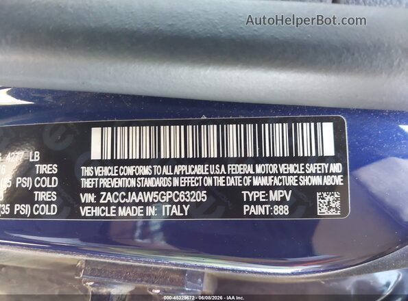 ZACCJAAW5GPC63205 2016 JEEP RENEGADE Blue ძრავის განყოფილების ხედი