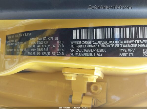 ZACCJABB1JPH62005 2018 JEEP RENEGADE Yellow Engine compartment view