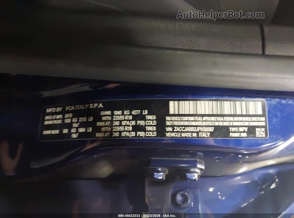 ZACCJABB2JPH30597 2018 JEEP RENEGADE Blue Vista del compartimento del motor