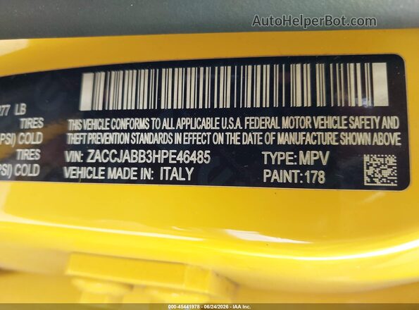 ZACCJABB3HPE46485 2017 JEEP RENEGADE Yellow Widok komory silnika
