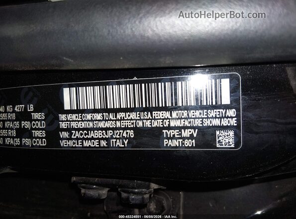 ZACCJABB3JPJ27476 2018 JEEP RENEGADE Black Vista del compartimento del motor