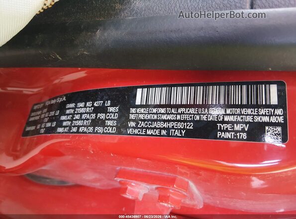 ZACCJABB4HPE60122 2017 JEEP RENEGADE Red Вид підкапотного простору