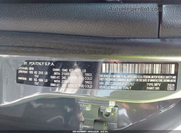 ZACCJABB5JPJ23767 2018 JEEP RENEGADE Gray ძრავის განყოფილების ხედი