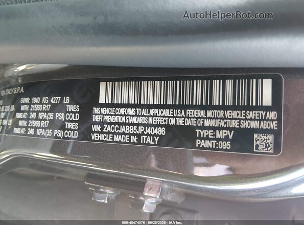 ZACCJABB5JPJ40486 2018 JEEP RENEGADE Silver Вид підкапотного простору