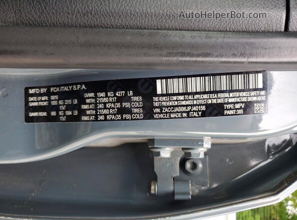 ZACCJABB6JPJ40156 2018 JEEP RENEGADE Blue VIN sticker view