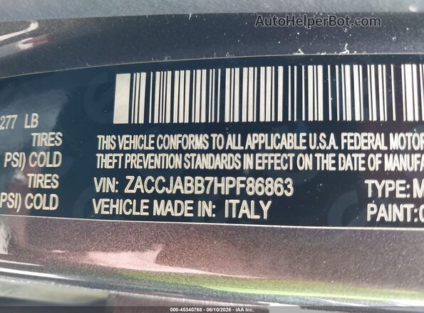 ZACCJABB7HPF86863 2017 JEEP RENEGADE Gray Вид підкапотного простору