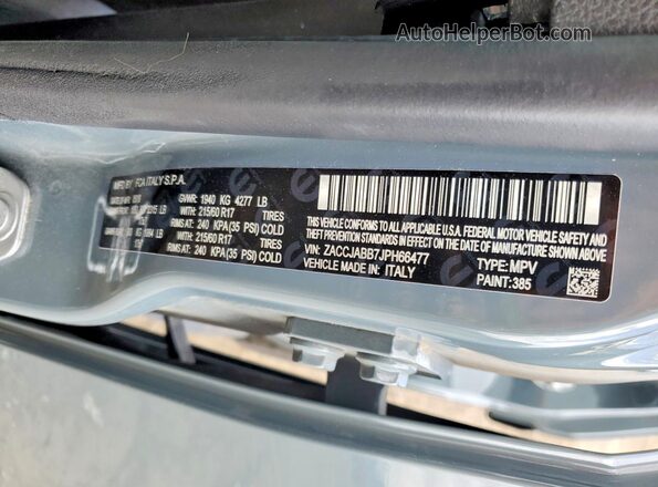 ZACCJABB7JPH66477 2018 JEEP RENEGADE Blue VIN կոդի պիտակի տեսք