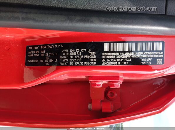 ZACCJABB7JPH75244 2018 JEEP RENEGADE Red Widok komory silnika