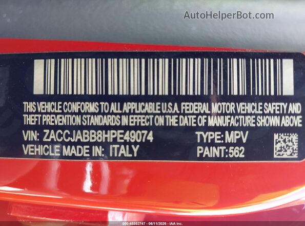 ZACCJABB8HPE49074 2017 JEEP RENEGADE Orange Widok komory silnika