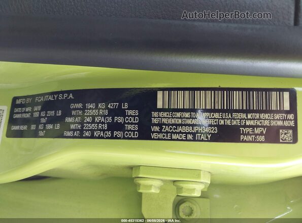 ZACCJABB8JPH34623 2018 JEEP RENEGADE Green Engine compartment view
