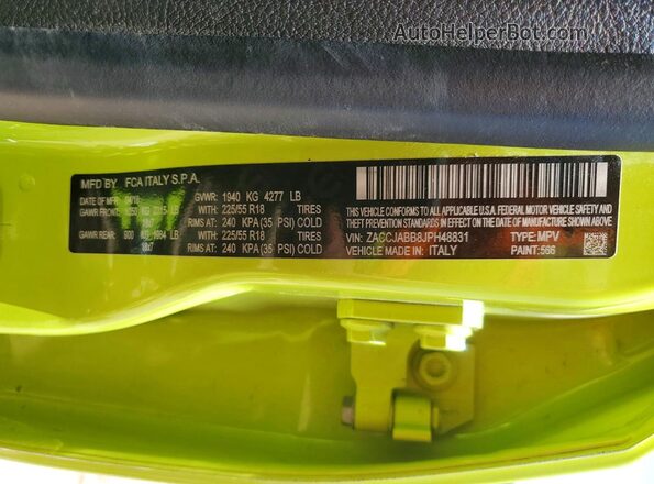 ZACCJABB8JPH48831 2018 JEEP RENEGADE Green VIN կոդի պիտակի տեսք