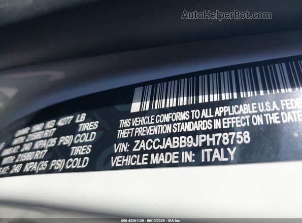 ZACCJABB9JPH78758 2018 JEEP RENEGADE White ძრავის განყოფილების ხედი