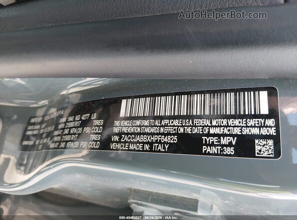 ZACCJABBXHPF64825 2017 JEEP RENEGADE Green Widok komory silnika
