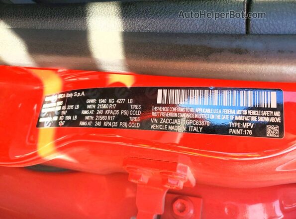 ZACCJABT1GPC63870 2016 JEEP RENEGADE Красный Вид наклейки с VIN-кодом
