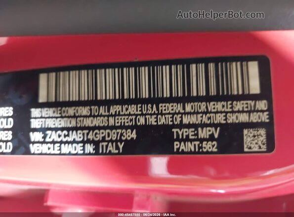 ZACCJABT4GPD97384 2016 JEEP RENEGADE Orange Вид підкапотного простору
