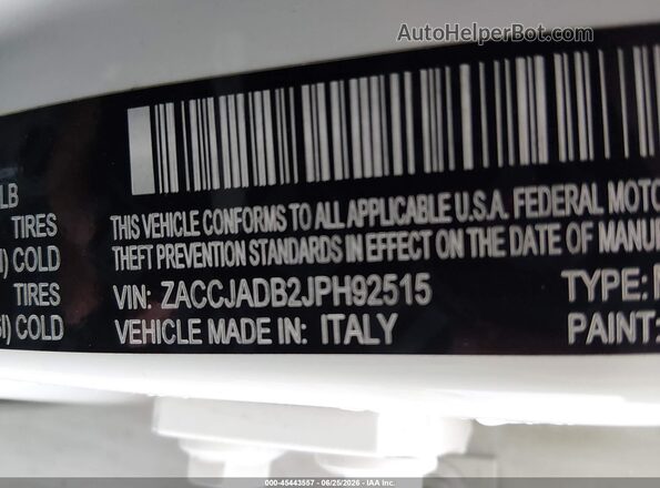 ZACCJADB2JPH92515 2018 JEEP RENEGADE Белый Вид подкапотного пространства