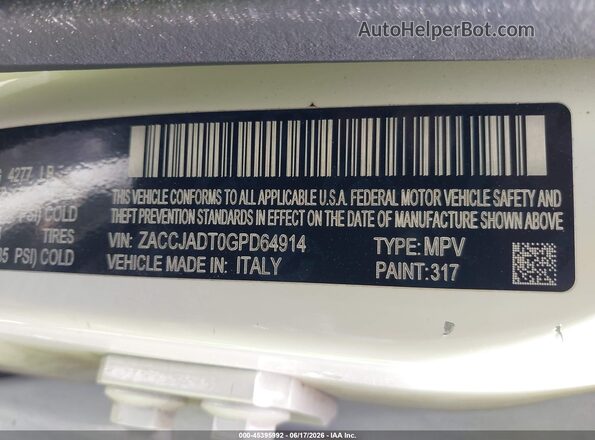 ZACCJADT0GPD64914 2016 JEEP RENEGADE White Вид підкапотного простору