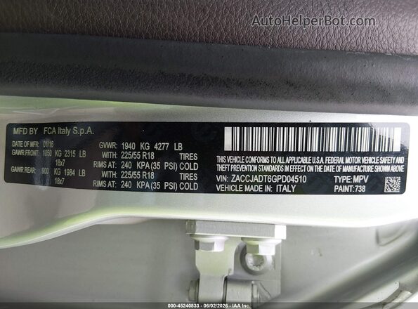 ZACCJADT6GPD04510 2016 JEEP RENEGADE Gray 