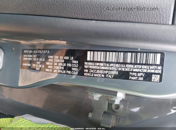 ZACCJBAB2HPG05018 2017 JEEP RENEGADE Gray Vista del compartimento del motor