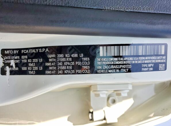 ZACCJBAB2JPH01723 2018 JEEP RENEGADE White Вид наклейки з VIN-кодом