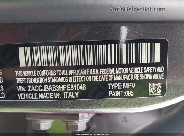 ZACCJBAB3HPE81048 2017 JEEP RENEGADE Gray Vista del compartimento del motor