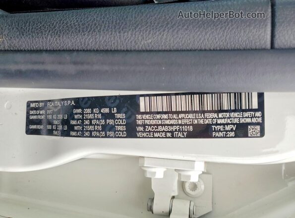 ZACCJBAB3HPF11018 2017 JEEP RENEGADE White Вид наклейки з VIN-кодом