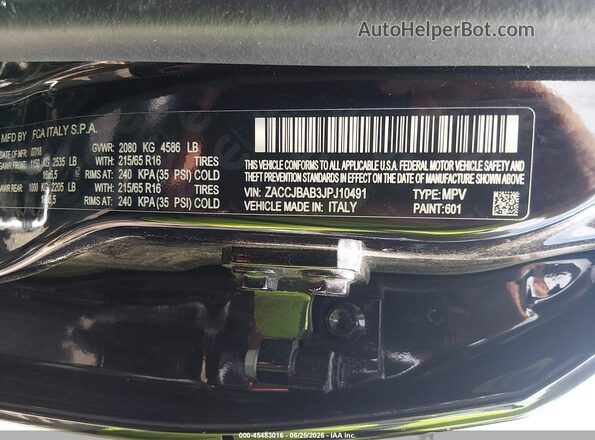 ZACCJBAB3JPJ10491 2018 JEEP RENEGADE Черный Вид подкапотного пространства