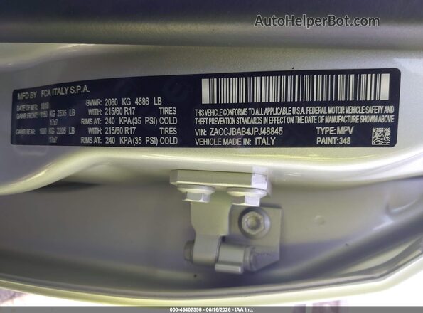 ZACCJBAB4JPJ48845 2018 JEEP RENEGADE Silver ძრავის განყოფილების ხედი