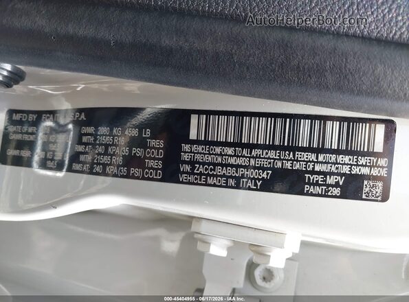 ZACCJBAB6JPH00347 2018 JEEP RENEGADE Белый Вид подкапотного пространства