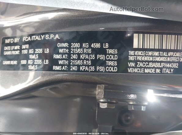 ZACCJBAB8JPH44382 2018 JEEP RENEGADE Gray Շարժիչի բաժամունքի տեսք