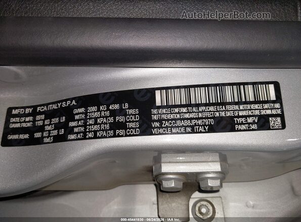ZACCJBAB8JPH67970 2018 JEEP RENEGADE Silver Շարժիչի բաժամունքի տեսք