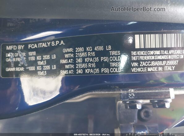 ZACCJBAB8JPJ56687 2018 JEEP RENEGADE Dark Blue Engine compartment view