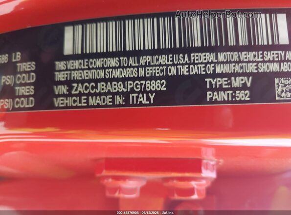 ZACCJBAB9JPG78862 2018 JEEP RENEGADE Orange 