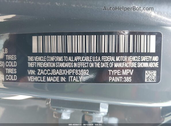 ZACCJBABXHPF83592 2017 JEEP RENEGADE Gray 
