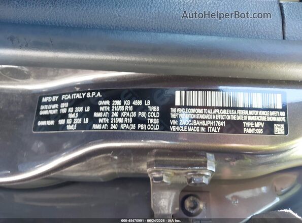 ZACCJBAH8JPH17641 2018 JEEP RENEGADE Gray ძრავის განყოფილების ხედი