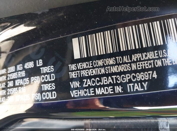 ZACCJBAT3GPC96974 2016 JEEP RENEGADE Black Вид підкапотного простору