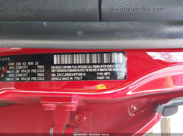 ZACCJBBB3HPF08814 2017 JEEP RENEGADE Красный Вид подкапотного пространства