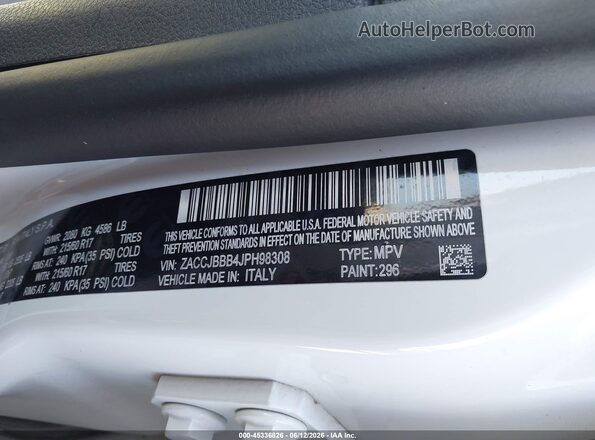 ZACCJBBB4JPH98308 2018 JEEP RENEGADE Белый Вид подкапотного пространства