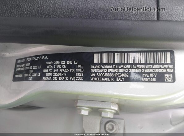 ZACCJBBB6HPE94682 2017 JEEP RENEGADE Silver Շարժիչի բաժամունքի տեսք